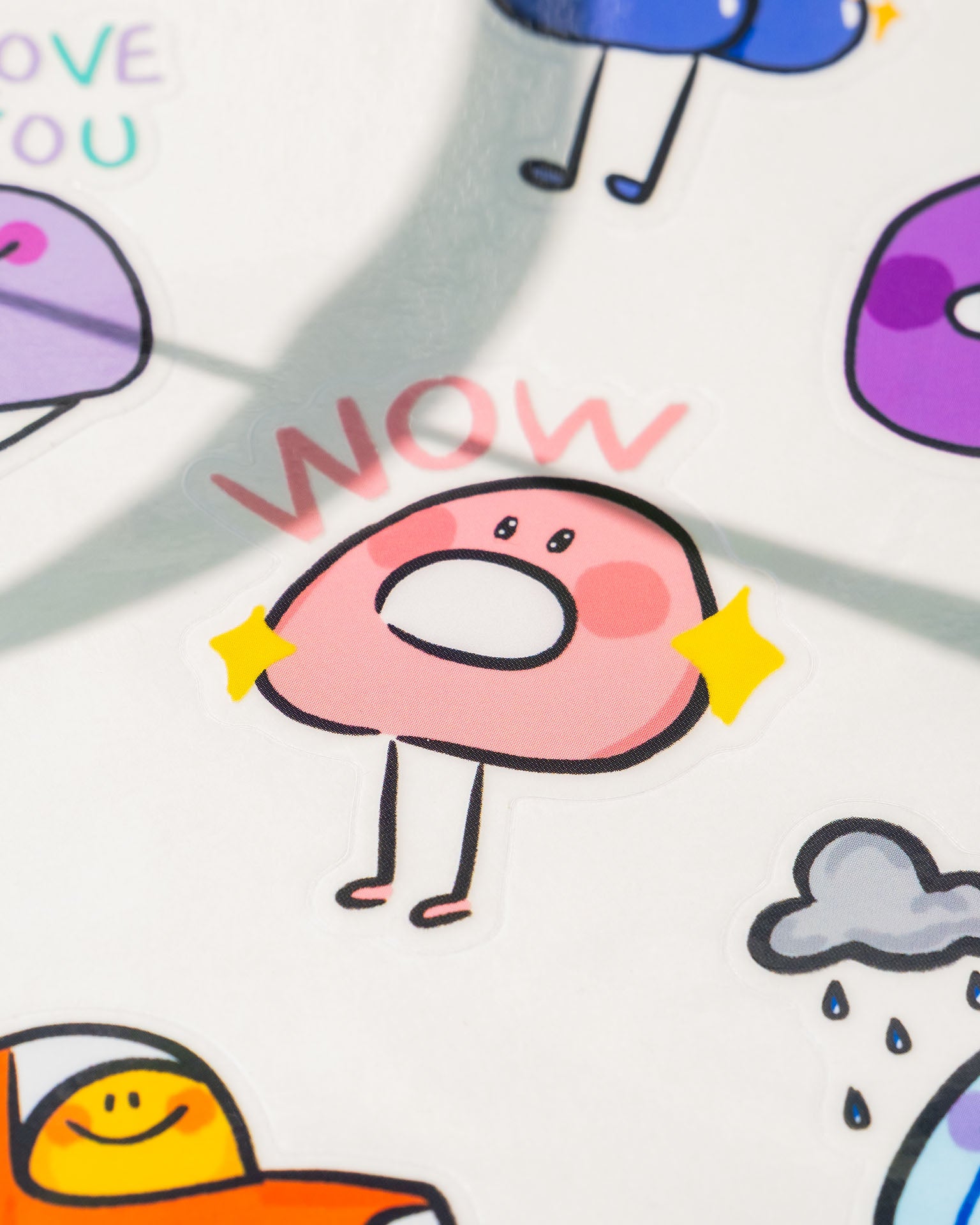 Elvenflower blobs sticker sheet vinyl transparent wow cute close detail