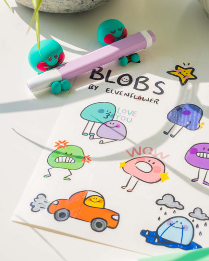 Elvenflower blobs sticker sheet vinyl transparent wow cute marker