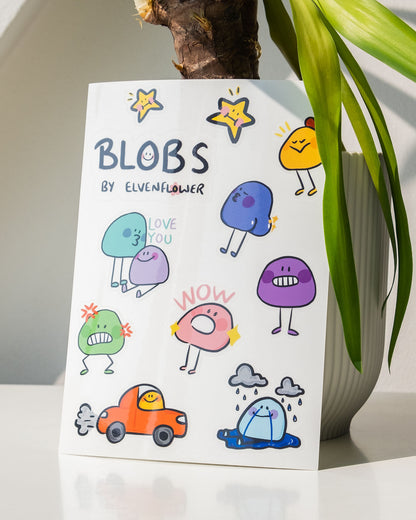 Elvenflower blobs sticker sheet vinyl transparent wow cute love illustrated