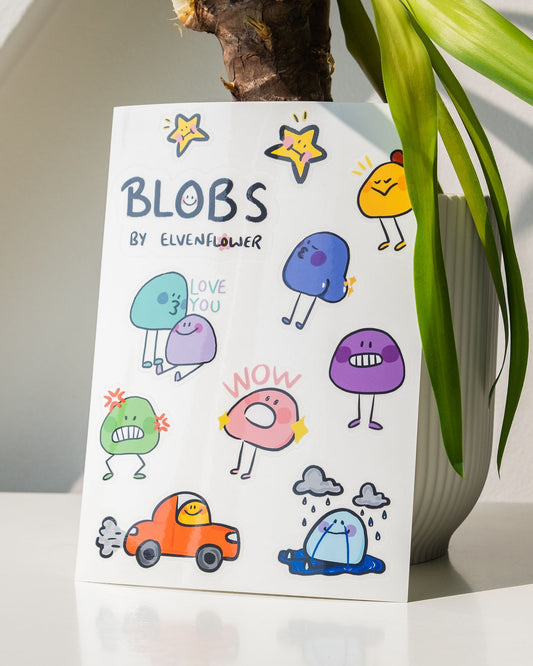 Elvenflower blobs sticker sheet vinyl transparent wow cute love illustrated