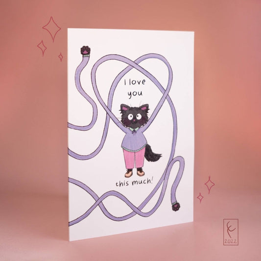 Elvenflower cat love valentine's day card this much card