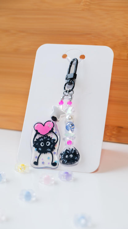 Elvenflower soot sprite Ghibli fanart illustrated phone charm handmade