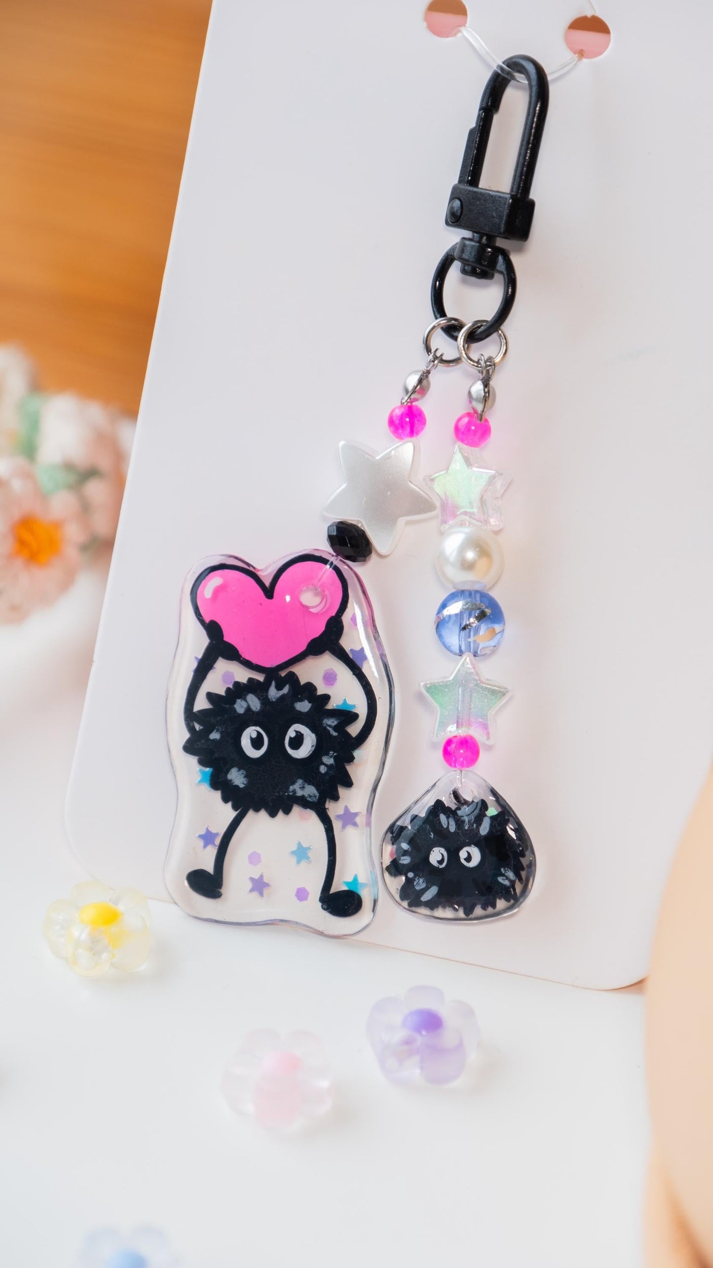 Elvenflower soot sprite Ghibli fanart illustrated phone charm handmade mini