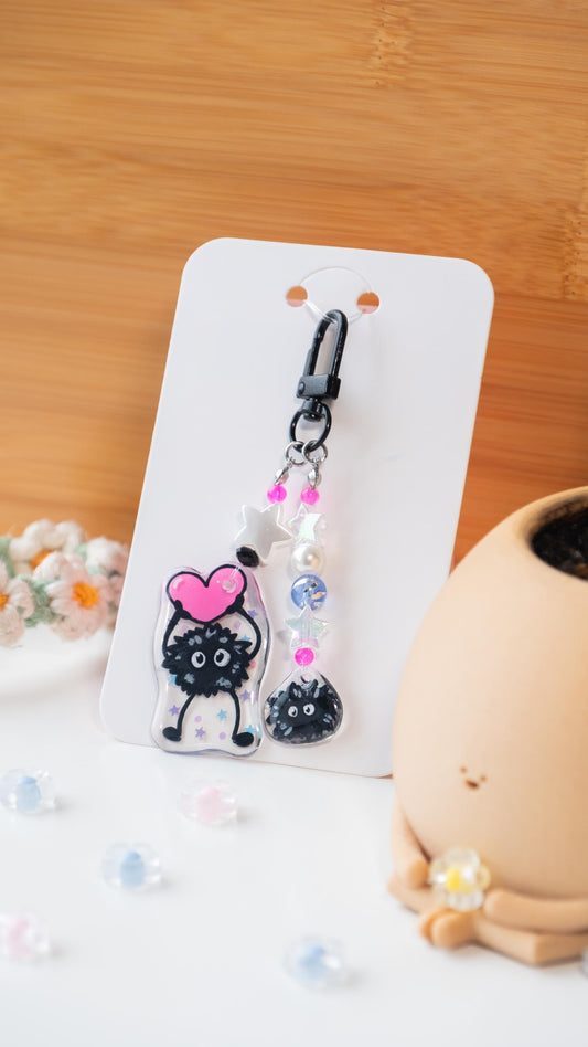 Elvenflower soot sprite Ghibli fanart illustrated phone charm handmade