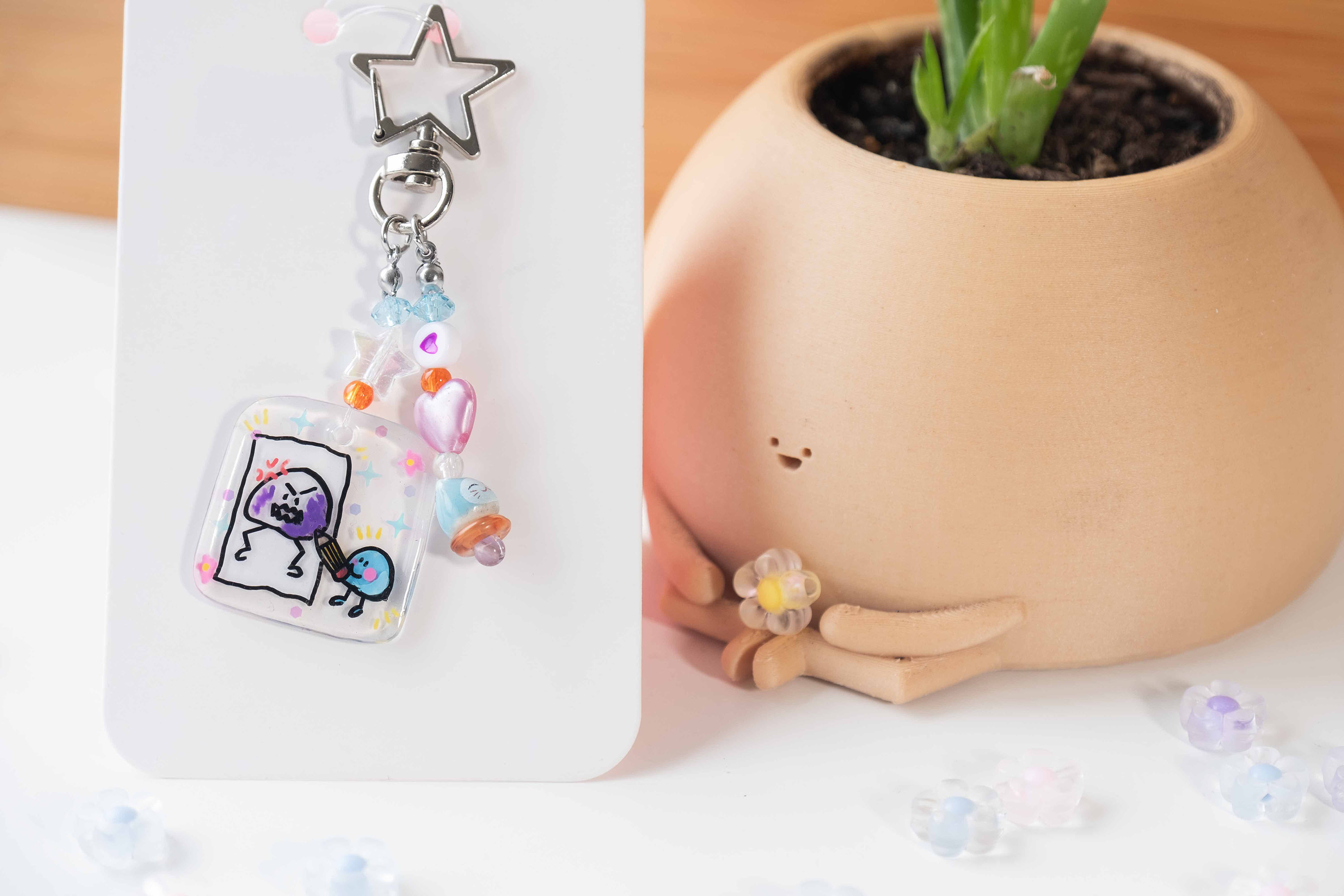 Colourful artist blob keyring sunny flower pot