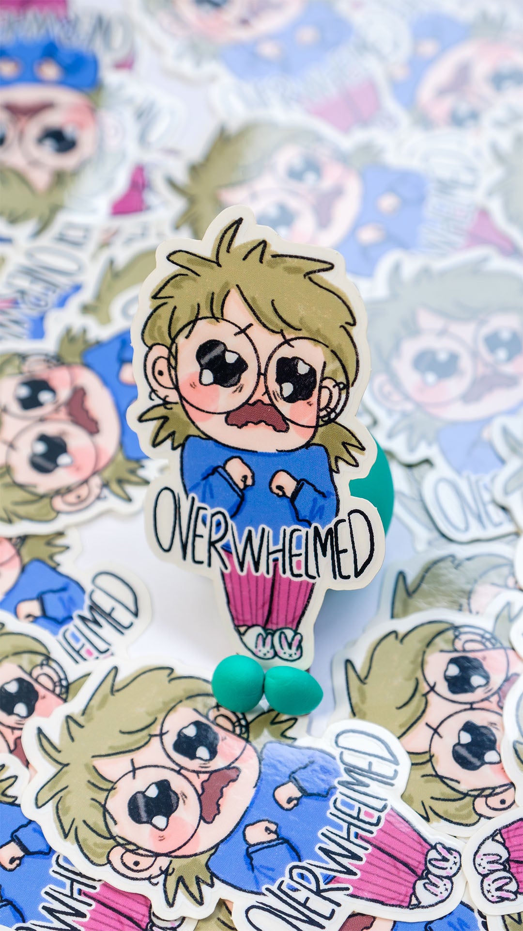 Overwhelmed illustrated vinyl transparent custom sticker