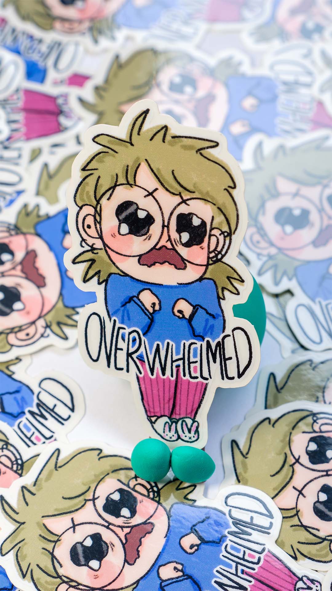 Overwhelmed illustrated vinyl transparent custom sticker