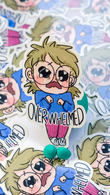 Overwhelmed illustrated vinyl transparent custom sticker