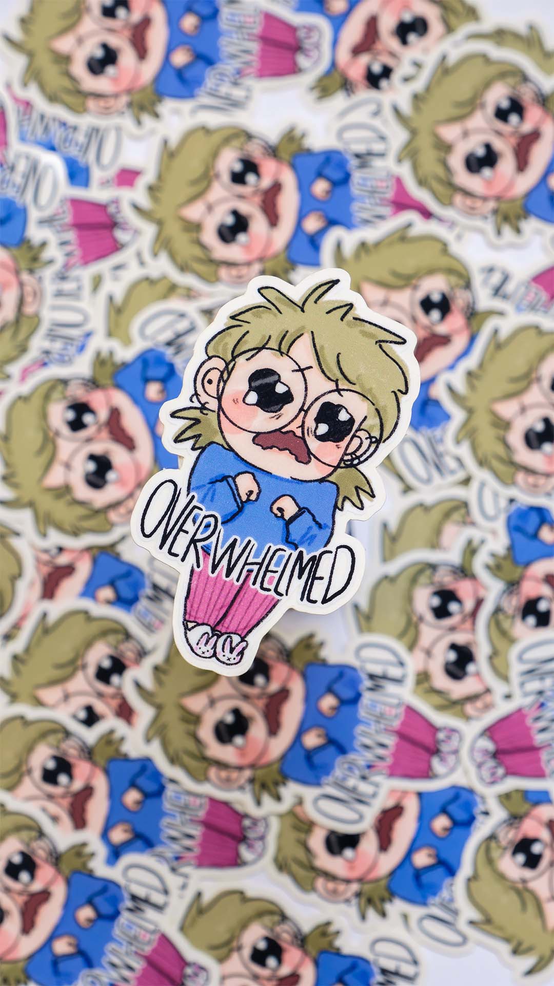Overwhelmed illustrated vinyl transparent custom sticker
