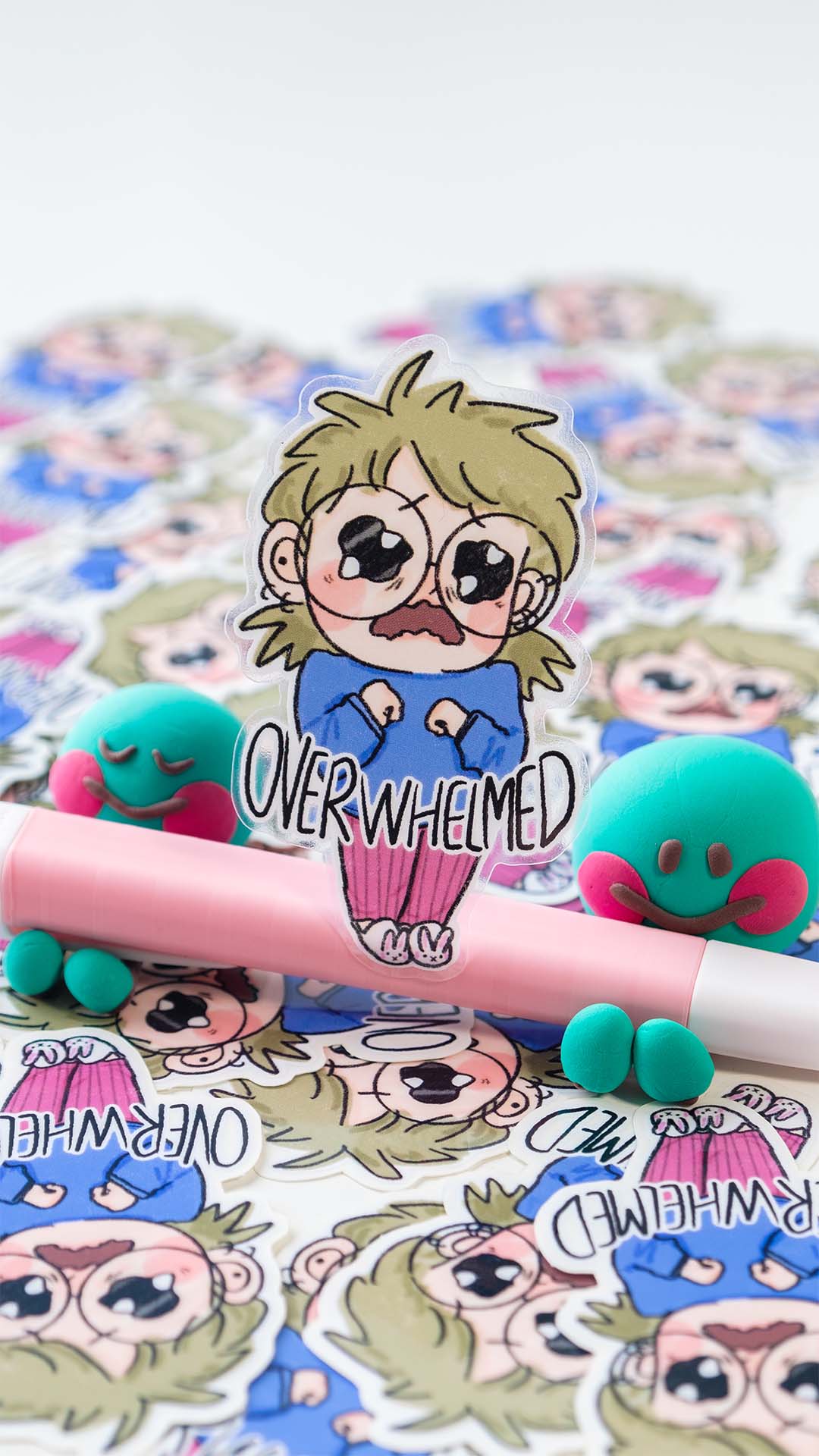 Overwhelmed illustrated vinyl transparent custom sticker