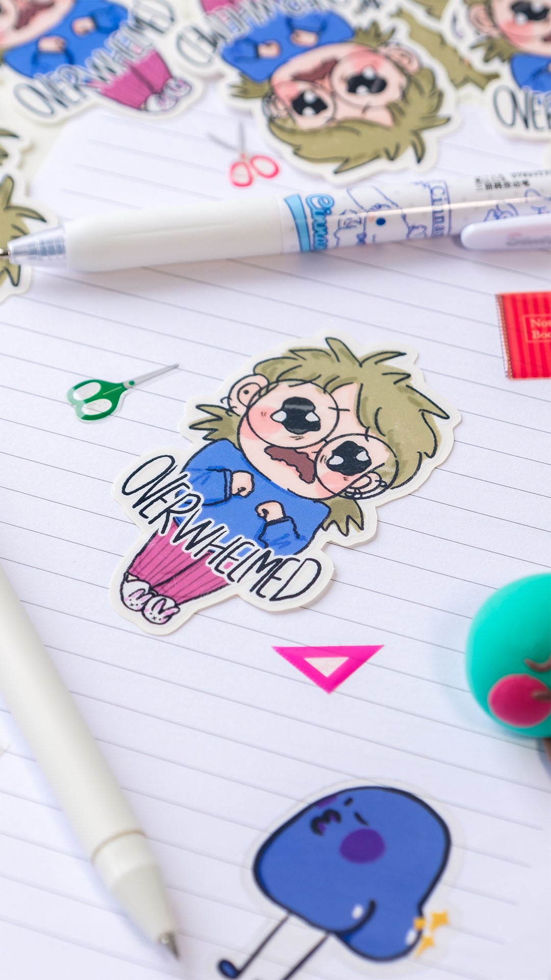Overwhelmed illustrated vinyl transparent custom sticker