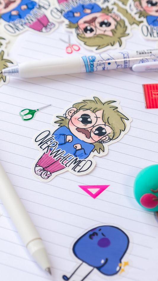 Overwhelmed illustrated vinyl transparent custom sticker